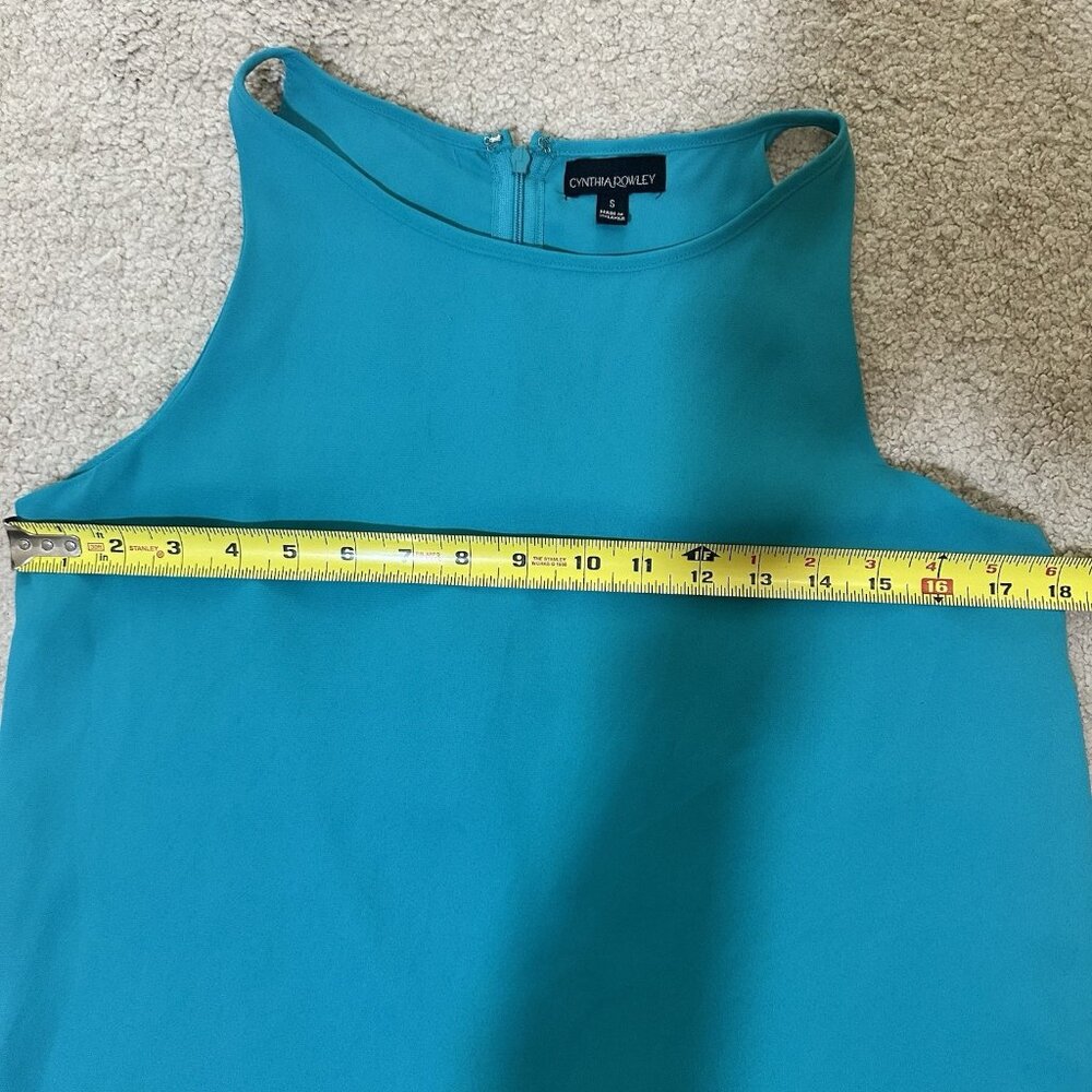 Cynthia Rowley Blouse Top Women’s Size Small Teal Blue Green Tank Sleeve Flowey - Picture 12 of 12